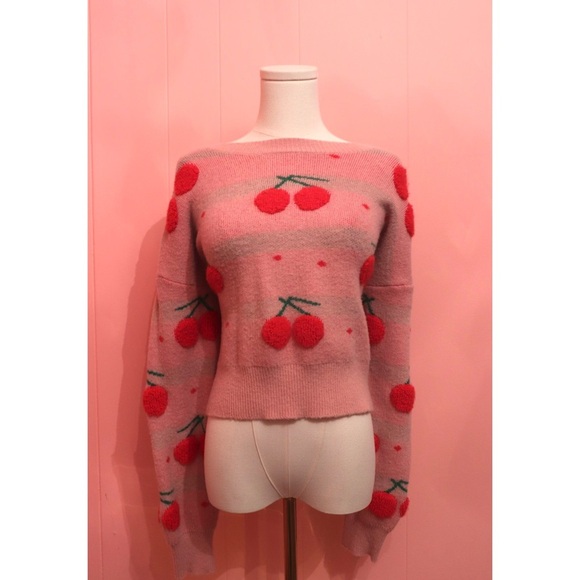 3D Cherry Pattern Pink Sweater - Picture 1 of 4